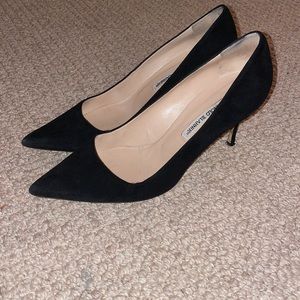 Manolo Blahnik, Black Suede Pointed Toe Pump, size 40
